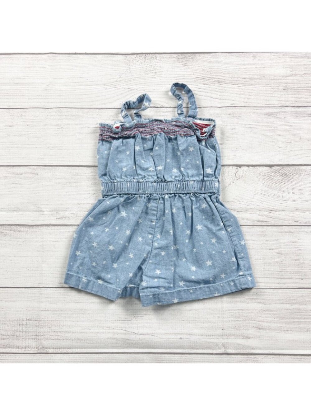 Celebrate Baby Girls Chambray Romper Star Print Smocked Bodice USA 3T - Picture 3 of 3